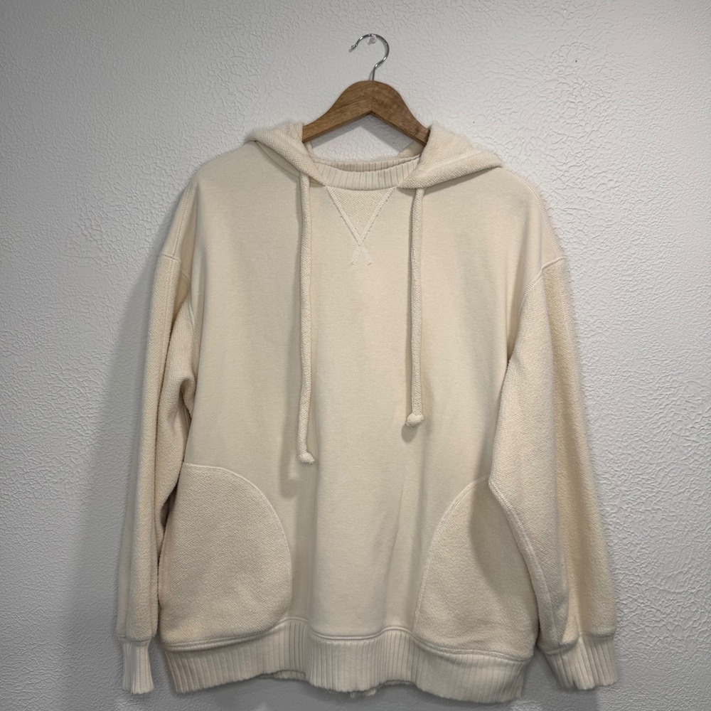 Aerie Cream Textured Oversized Hoodie Sweatshirt Small Fall Winter